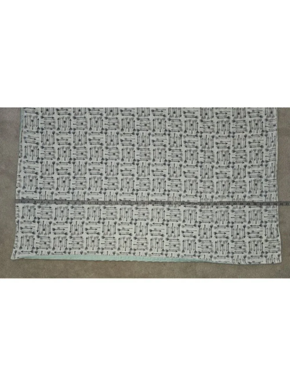 Handmade Baby Blanket White Gray Arrows Mint Green Fleece Minky Dots 38x40